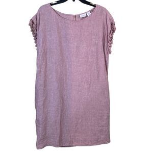 Antibes Blanc Linen Pink Fringe Sleeve Dress Size Medium
